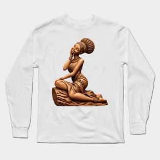 Afrocentric Woman Wooden Carving Long Sleeve T-Shirt